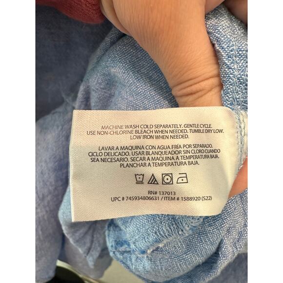 ORVIS | Plus Size Blue Linen Blend Button Up Long Sleeve Shirt | XXL - Picture 7 of 7